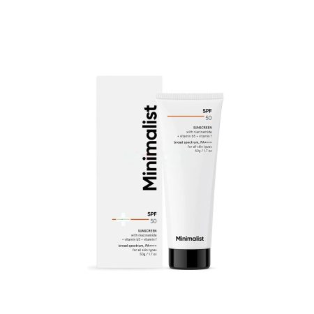 Minimalist SPF 50 Sunscreen with Niacinamide + Vitamin B5+ Vitamin F for All Skin Types 50gm