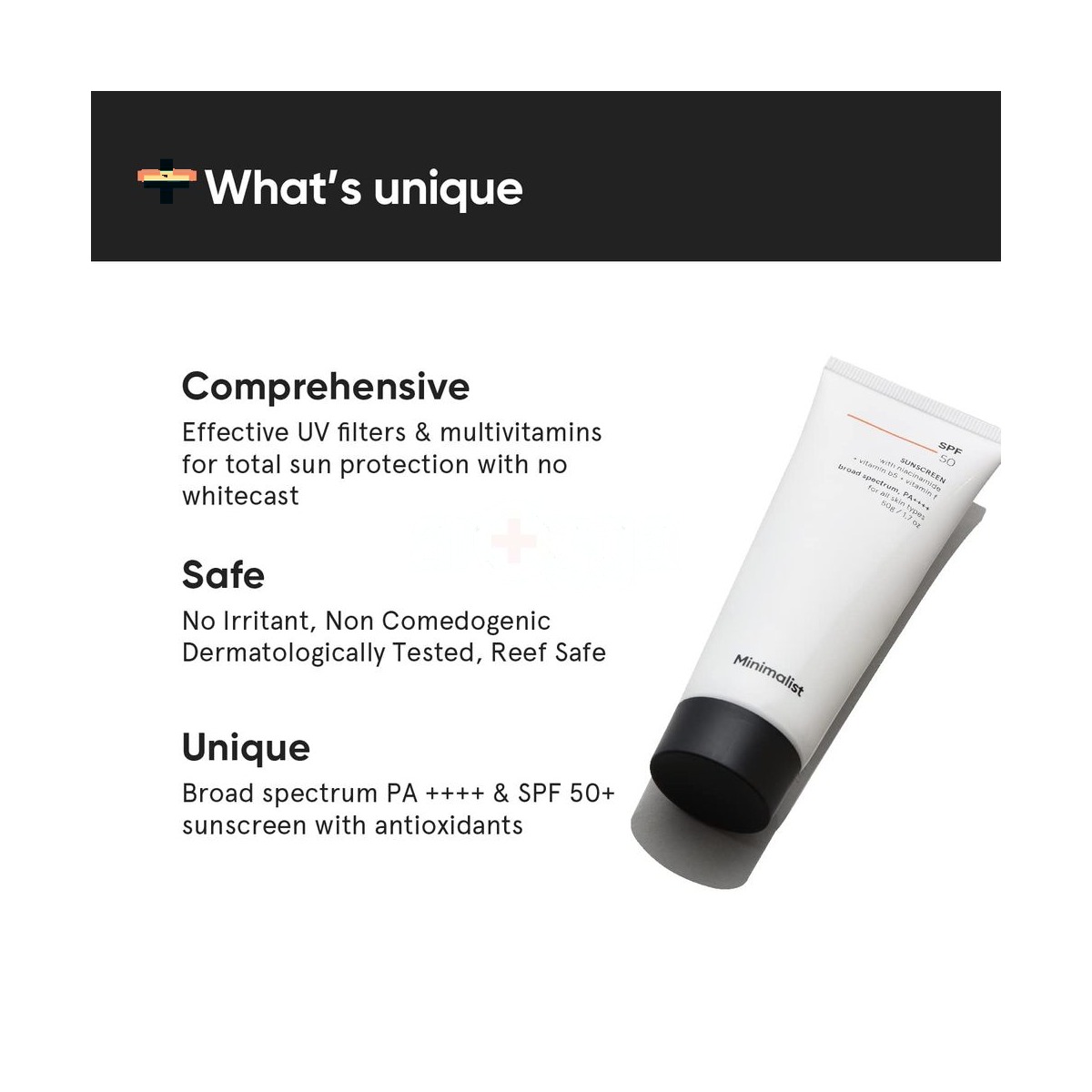 Minimalist SPF 50 Sunscreen with Niacinamide + Vitamin B5+ Vitamin F for All Skin Types 50gm