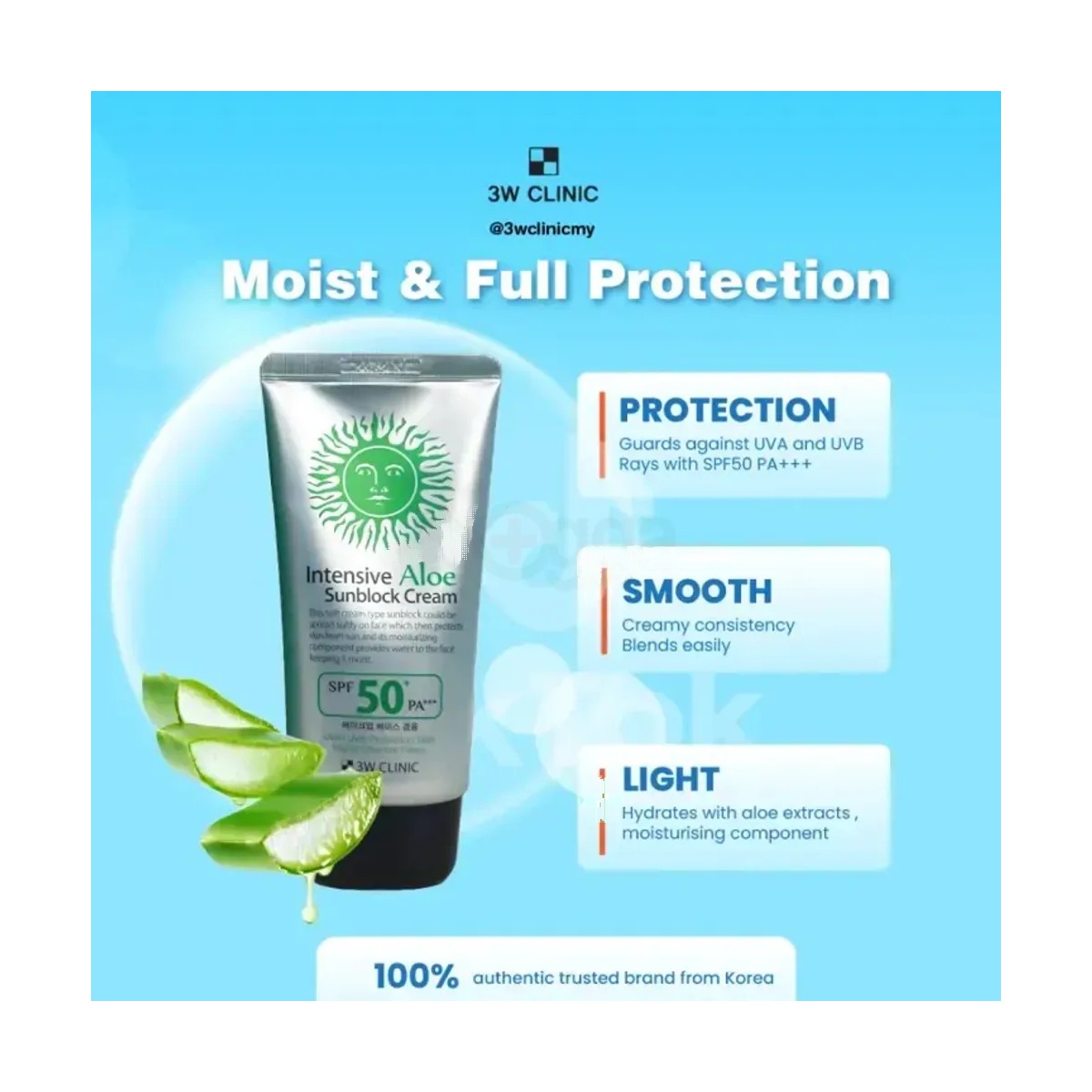3W Clinic Intensive Aloe Sunblock Cream with SPF50+ PA+++ 70ml