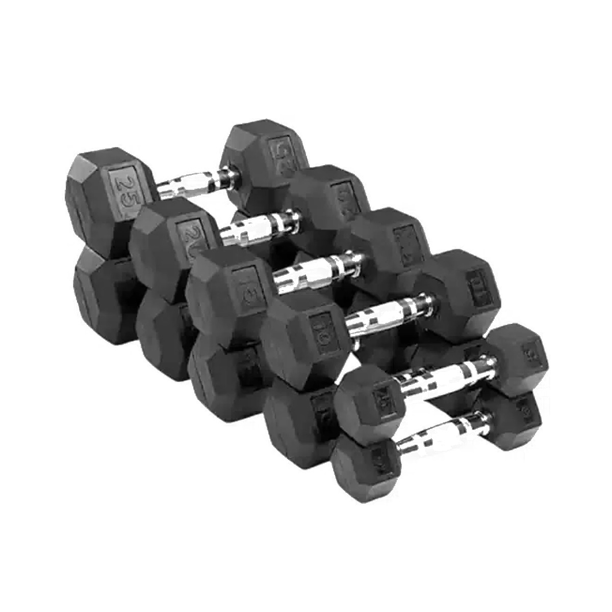 No-slip hex dumbbell, sold by weight from 2.5 to 25 kg