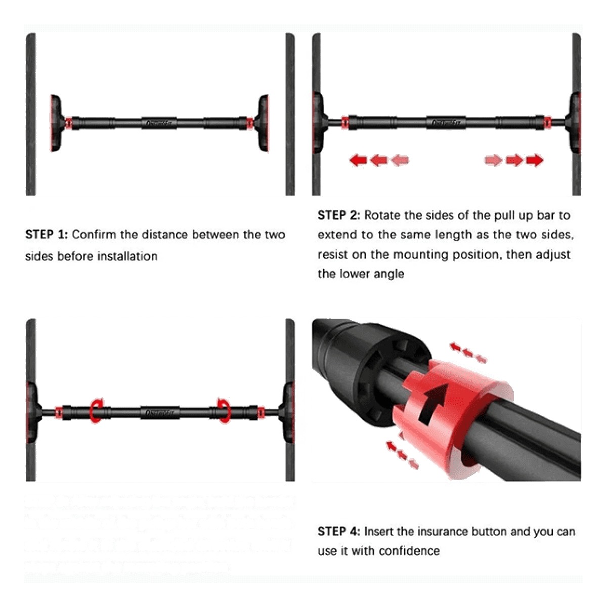 Door Pull Up Bar (60-90Cm)- Chin Up Bar, Push Up Bar, Abdominal Training Door Bar, Adjustable Length