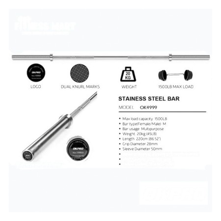 Okpro Gym Fitness Weightlifting Barbell Bar-7 Feet