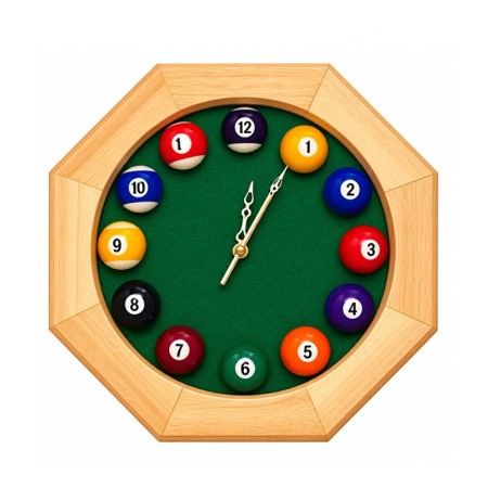 Premium Wooden Billiard Ball Wall Clock – 12 Ball Design