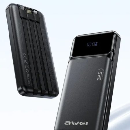 Awei PA-91 10000mah 22.5W Fast Charging Power Bank with Built‑in Cable