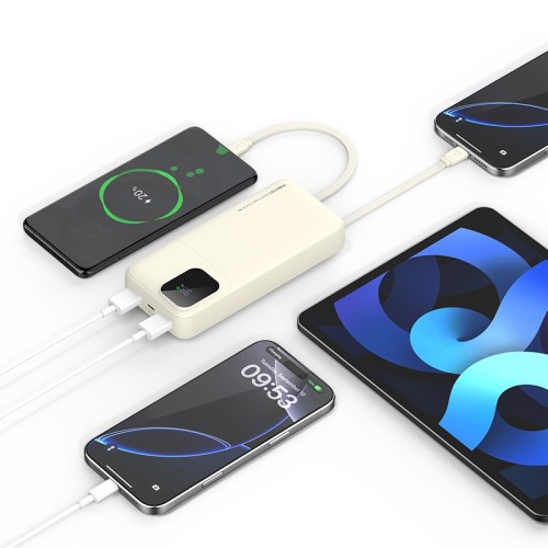 Recci RPB-P68 20000mAh 22.5W Fast Charging Power Bank With Built in Lightning & Type C Cable