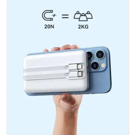 BWOO BO-P49 10000mAh Magnetic Wireless Power Bank With Built-in Type-C & Lightning Cable