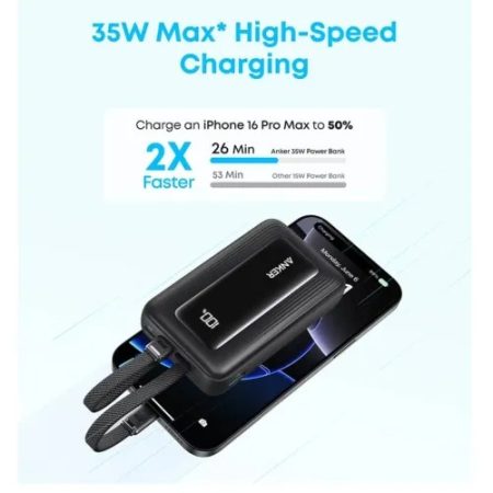 Anker Zolo 10000mAh 35W Power Bank with Dual Built-in Type-C Cable