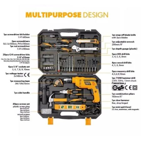 Tolsen 79685 13mm 710W Hammer Drill With 95 Pcs Tool Set