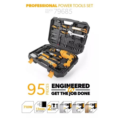 Tolsen 79685 13mm 710W Hammer Drill With 95 Pcs Tool Set